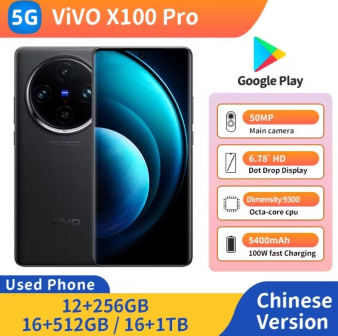 Vivo X100 Pro 5G Chinese Version Blue Smartphone Dust Water & Scratch Resistant HD Screen Super/Fast Charging Smartphone (RAM 16GB+512GB ROM). smp