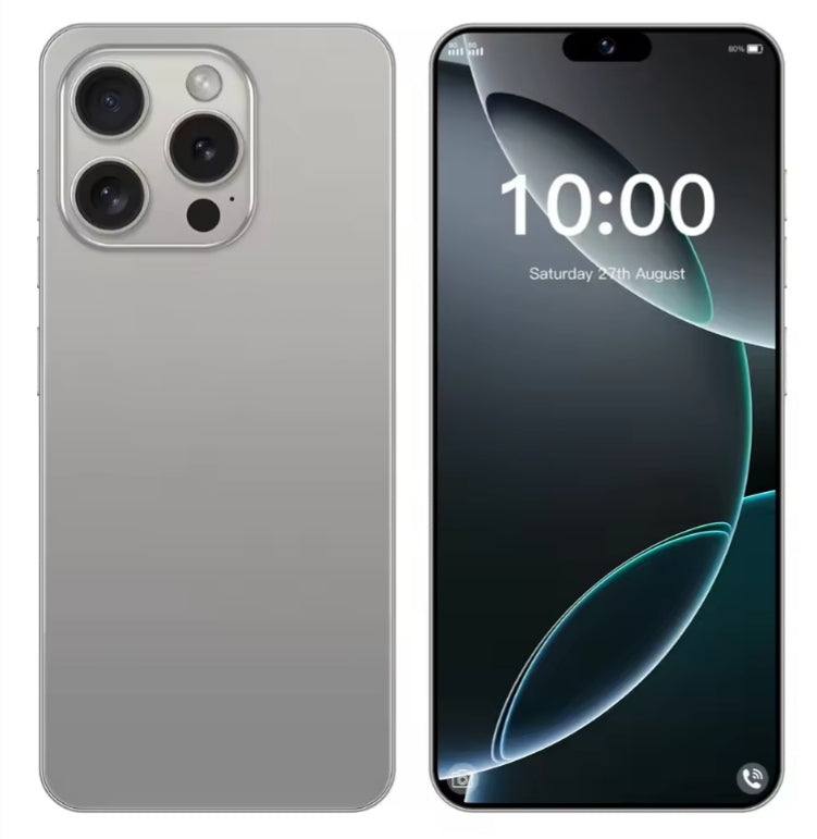 I17 Pro Max 5G Android 14 Global Version Smartphone Facial Recognition Function 6.8inch Drop Screen/Waterfall Feature RAM 12GB+512GB ROM (Grey) Smartphone smp