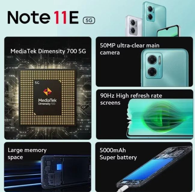 Xiaomi Redmi Note 11E 5G Global Version Black Smartphone Dust Water & Scratch Resistant HD Screen Super/Fast Charging Smartphone (RAM 4GB+128GB ROM. smp