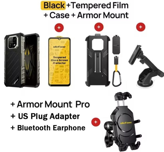 Ulefone Armor Rugged Global Version Smartphone Facial Recognition & Fingerprint Unlock Function Dust Water & Scratch Resistant (256GB ROM) Black/Green Smartphone + Free Tampered Film ÷ Free Case + Free Armor Mount + Free Armor Mount Pro  + Earphones. smp