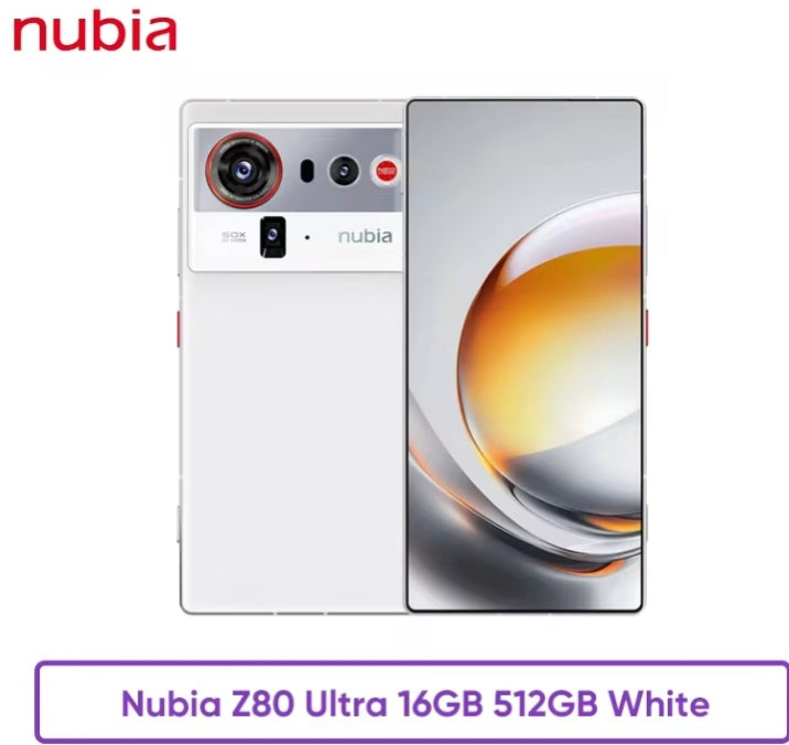 Nubia Z80 Ultra 5G Smartphone Global Version Snapdragon 8 Elite Gen 5 SuperCharge 6.85inch Screen RAM 16GB+512GB ROM (White) Smartphone + FREE Case. smp
