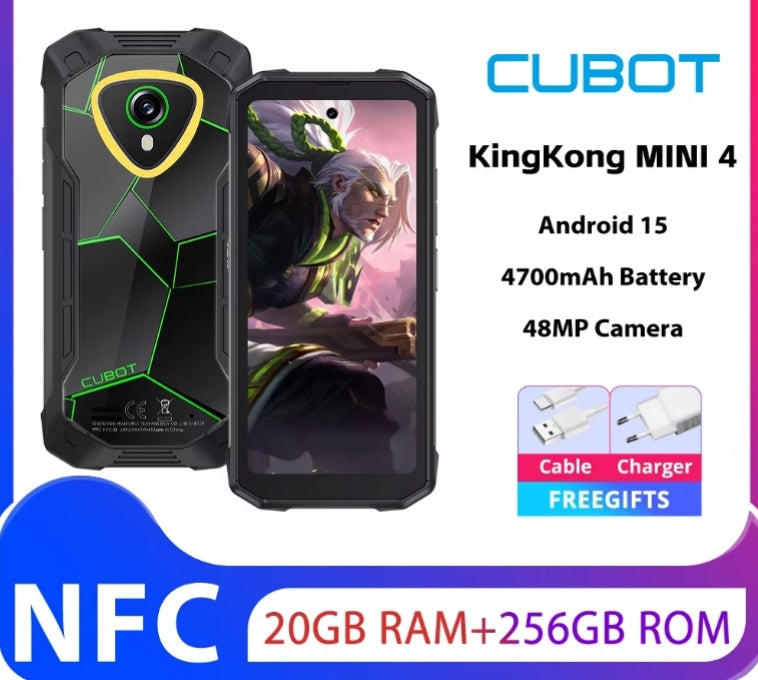 CUBOT KingKong MINI 4 NFC Rugged Waterproof Smartphone Global Version HD Screen Super/Fast Charging RAM 8GB+256GB ROM (Black) Smartphone smp