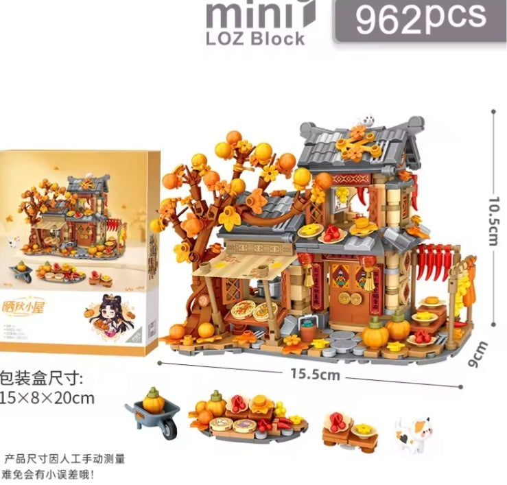 Children's Autumn Harvest Cottage Farm Pumpkin House Building Blocks Set Toys tys bbs