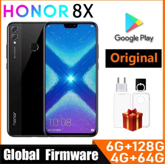 Honor 8X Global Version Black Smartphone (RAM 4GB+128GB ROM) Facial Recognition & Fingerprint Unlock Function Dust Water & Scratch Resistant HD Screen Super/Fast Charging Smartphone + FREE Gifts smp