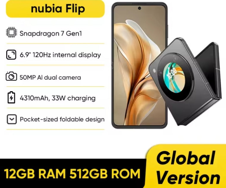 Nubia Flip 5G Snapdragon 7 Gen 1 Global Version Smartphone RAM 12GB+512GB ROM (Black) Smartphone smp