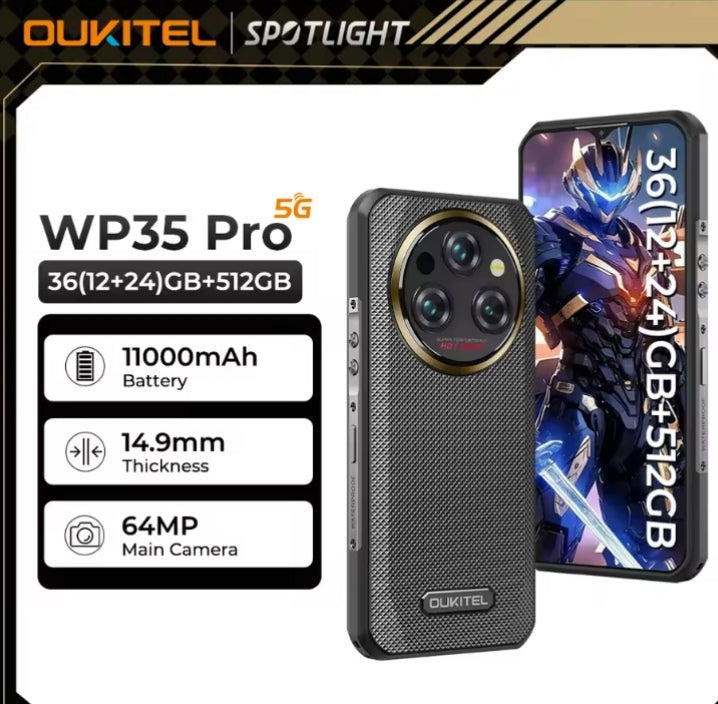 OUKITEL WP35 Pro Rugged 5G Waterproof Android Smartphone Global Version 512GB ROM (Black) Smartphone smp