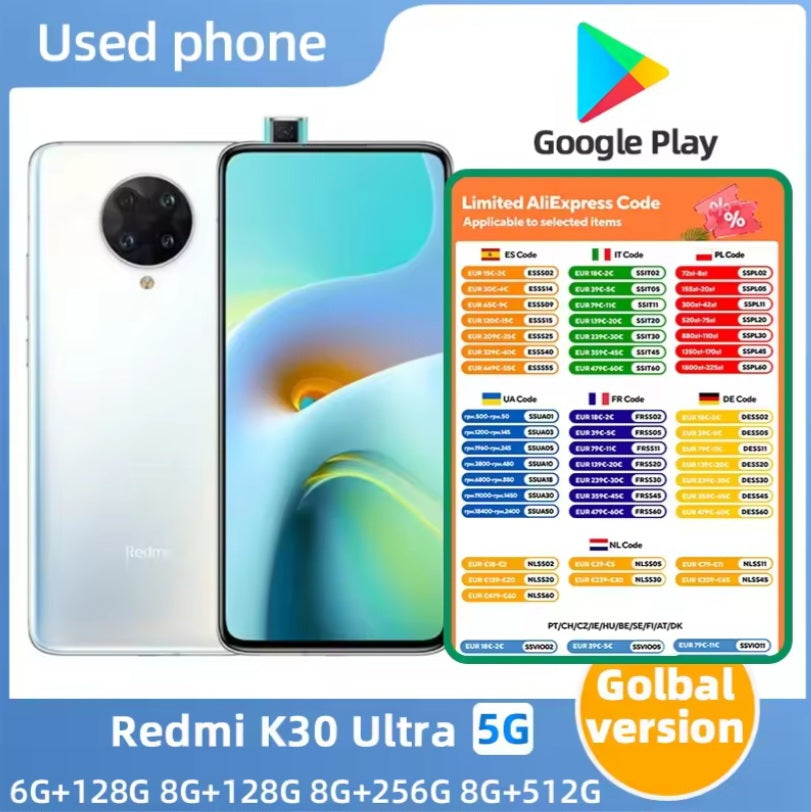 Xiaomi Redmi K30 Ultra 5G Global Version Green Smartphone Facial Recognition & Fingerprint Unlock Function Dust Water & Scratch Resistant HD Screen Super/Fast Charging (RAM 6GB+128GB ROM) Smartphone. smp