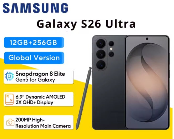 Samsung Galaxy S26 Ultra 5G Black Smartphone Dust Water & Scratch Resistant HD Screen Super/Fast Charging Smartphone (RAM 12GB+256GB ROM). smp
