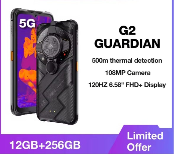 AGM G2 Guardian 5G Rugged Global Version Smartphone Facial Recognition & Fingerprint Unlock Function Dust Water & Scratch Resistant HD Screen Super/Fast Charging (RAM 12GB+256GB ROM) Smartphone smp