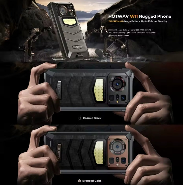 HOTWAV W11 Rugged Waterproof Smartphone Global Version HD 6.6inch Screen Super/Fast Charging (Bronzed Gold) Smartphone + FREE Bluetooth Earphones. smp