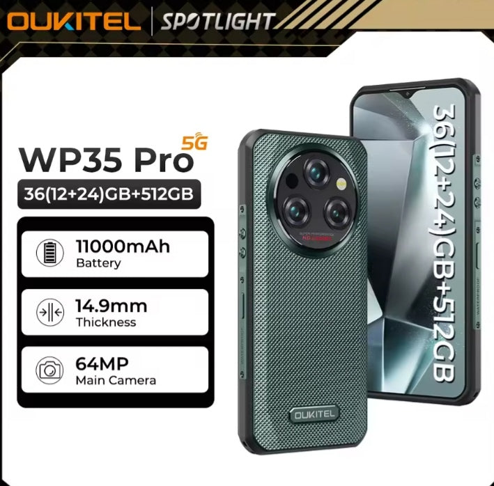 OUKITEL WP35 Pro Rugged 5G Android Waterproof Global Version Smartphone 512GB ROM (Green) Smartphone smp