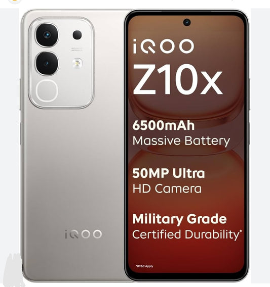 Vivo Iqoo Z10x 5G Smartphone Chinese Version Facial Recognition & Fingerprint Unlock Function Dust Water & Scratch Resistant HD Screen SuperVooc Fast Charging (RAM 8GB+256GB ROM) (Titanium) Smartphone smp