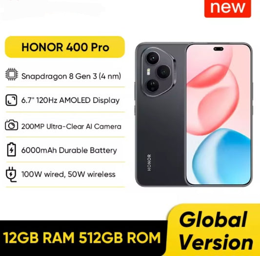 Honor 400 Pro 5G Global Version Black Smartphone Facial Recognition & Fingerprint Unlock Function Dust Water & Scratch Resistant HD Screen Super/Fast Charging Smartphone smp