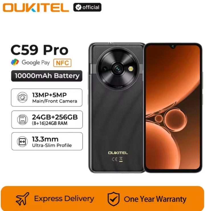 OUKITEL C59 PRO Waterproof Smartphone Global Version HD Screen Super/Fast Charging Android 15 (Green) Smartphone smp