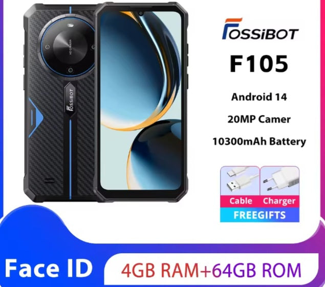 FOSSIBOT F105 Rugged Global Version Green Smartphone Facial Recognition & Fingerprint Unlock Function Dust Water & Scratch Resistant HD Screen Super/Fast Charging (RAM 4GB+64GB ROM) smp