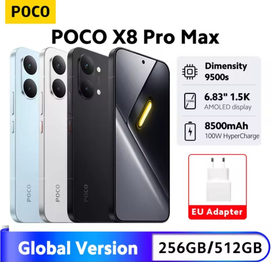 Xiaomi Poco X8 Pro Max 5G Global Version Black Smartphone Facial Recognition & Fingerprint Unlock Function Dust Water & Scratch Resistant HD Screen Super/Fast Charging (RAM 12GB+256GB ROM) Smartphone + FREE Gift. smp