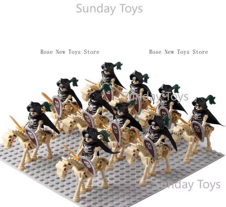 Children's Medieval Royal King's Black Knights On Horseback Building Blocks Set Toys tys bbs
