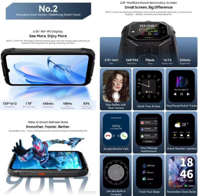 Blackview ROCK 1: 6.56inch HD Screen RAM 8GB+256GB ROM 4G Android 16 Rugged Smartphone + FREE BT Earphones. smp