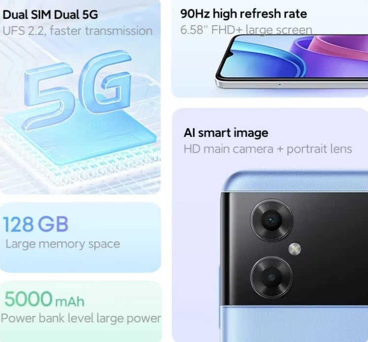 Xiaomi Redmi Note 11R Global Version Blue Smartphone Facial Recognition & Fingerprint Unlock Function Dust Water & Scratch Resistant HD Screen Super/Fast Charging Smartphone (RAM 6GB+128GB ROM). smp