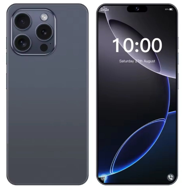 I17 Pro Max 5G Android 14 Global Version Smartphone Facial Recognition Function 6.8inch Drop Screen/Waterfall Feature RAM 22GB+2TB ROM (Blue) Smartphone smp