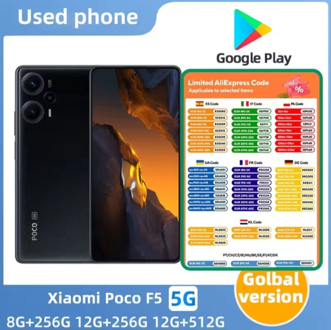 Xiaomi Poco F5 5G Global Version Blue Smartphone Facial Recognition & Fingerprint Unlock Function Dust Water & Scratch Resistant HD Screen Super/Fast Charging (RAM 12GB+512GB ROM) Smartphone. smp