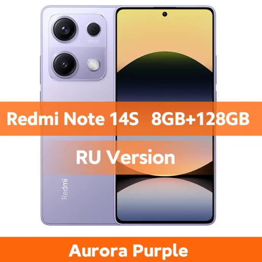 Xiaomi Redmi Note 14S Russian Version Purple Smartphone Facial Recognition & Fingerprint Unlock Function Dust Water & Scratch Resistant HD Screen Super/Fast Charging (RAM 8GB+128GB ROM) Smartphone. smp