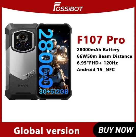 FOSSIBOT F107 Pro 5G Rugged Global Version Black Smartphone Facial Recognition & Fingerprint Unlock Function Dust Water & Scratch Resistant HD Screen Super/Fast Charging (RAM 30GB+512GB ROM) Smartphone smp